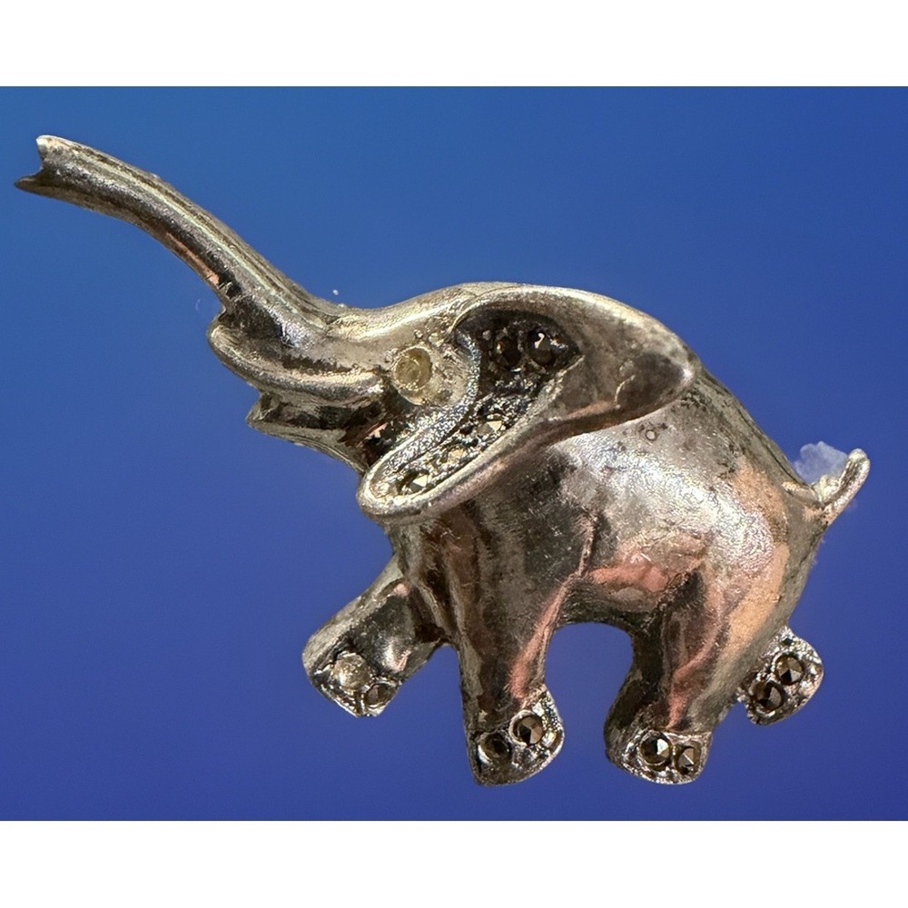 Vintage Sterling Silver 925 Elephant Brooch Pin Marcasite Figural Animal Jewelry